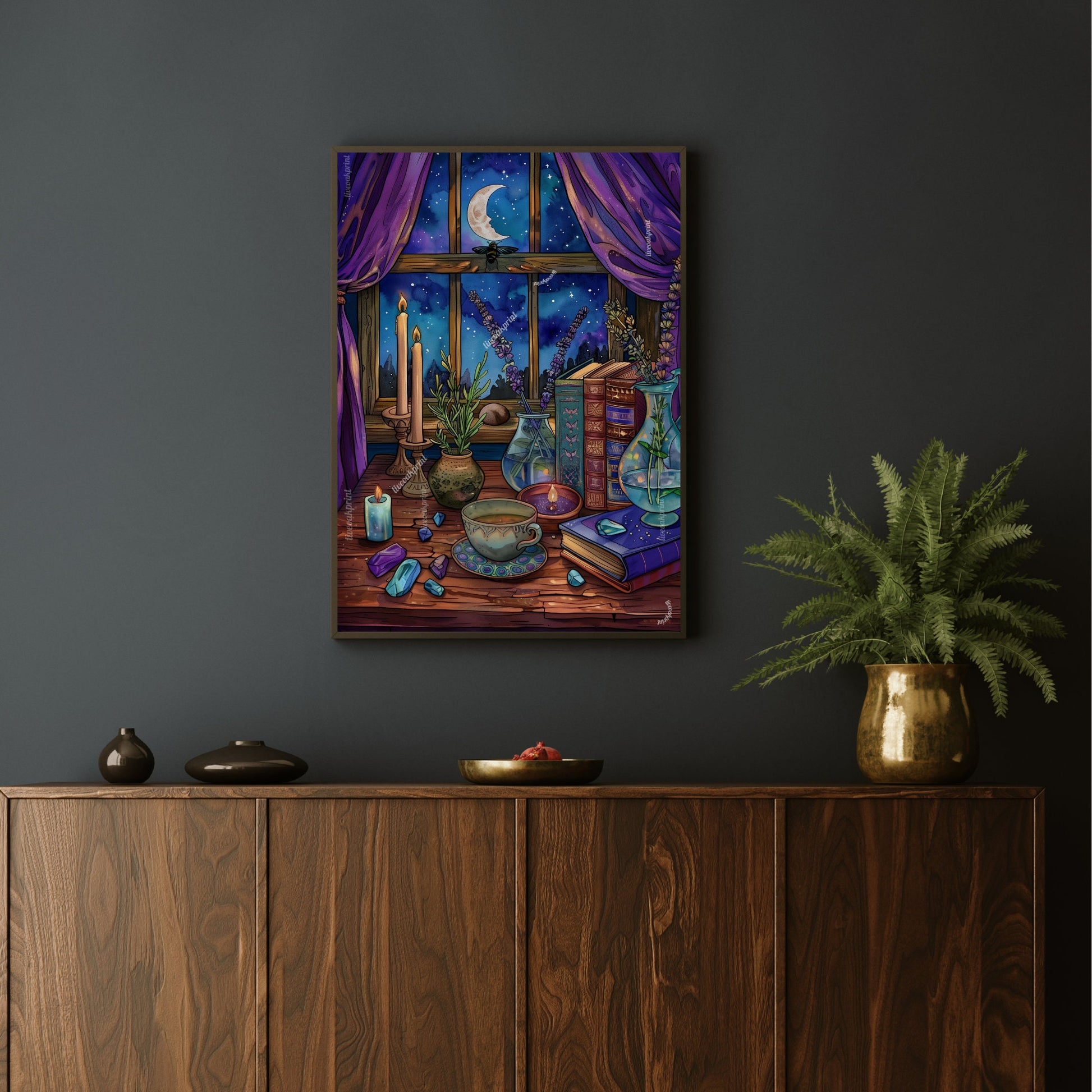 A Witch's View - Cozy Halloween Print - Vintage Halloween Decor - Vintage Witch Art - Magical Wall Art - Dark Academia - Dark Cottagecore