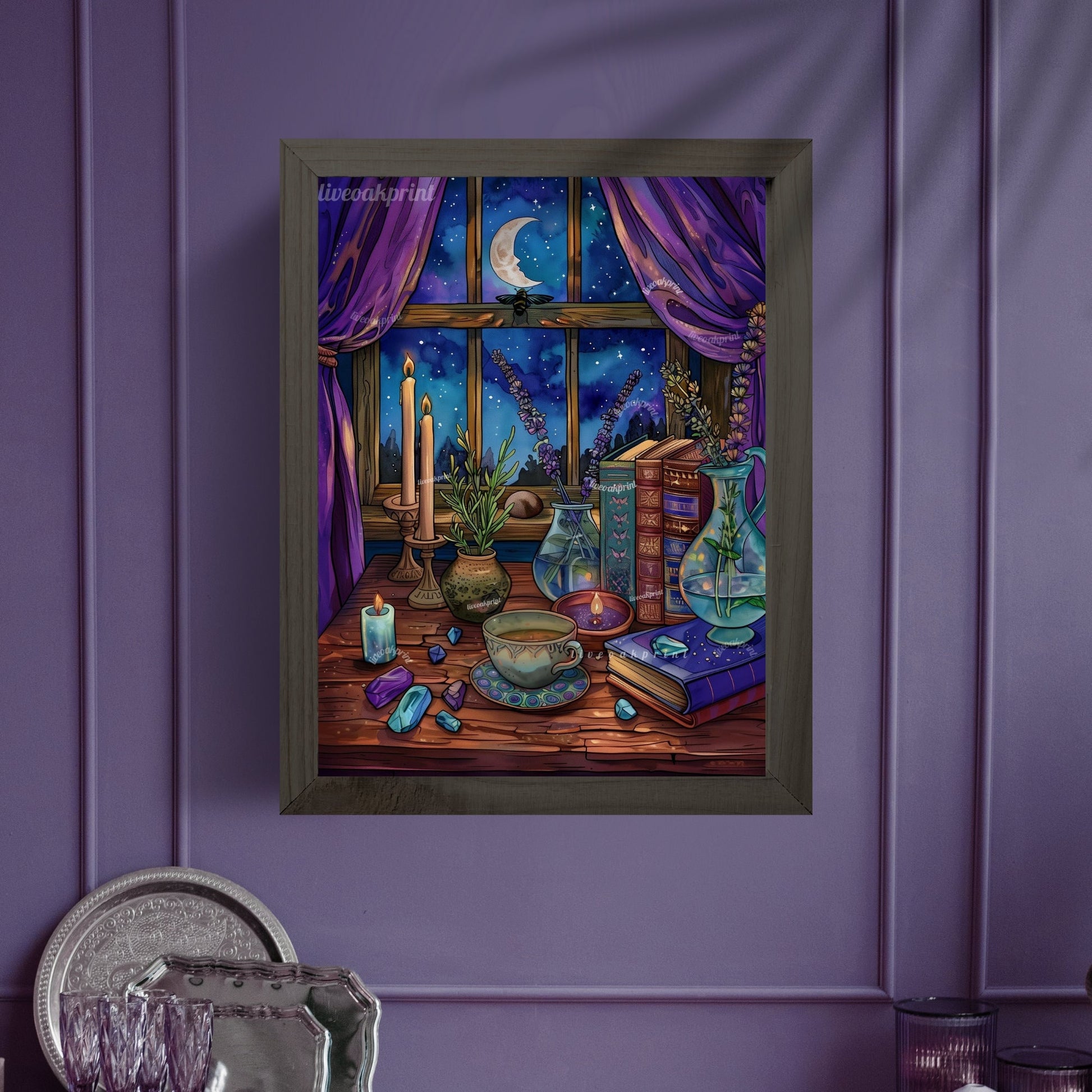A Witch's View - Cozy Halloween Print - Vintage Halloween Decor - Vintage Witch Art - Magical Wall Art - Dark Academia - Dark Cottagecore