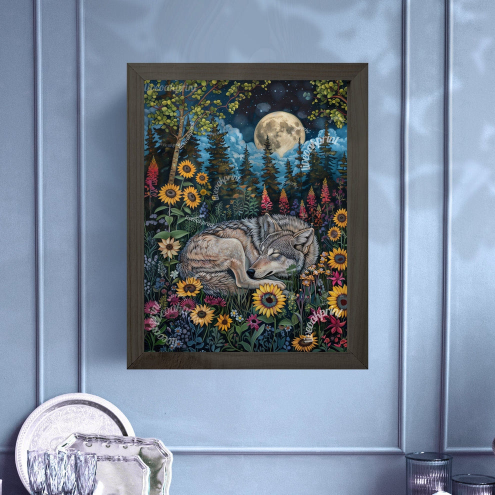 Sleepy Wolf In A Woodland Forest