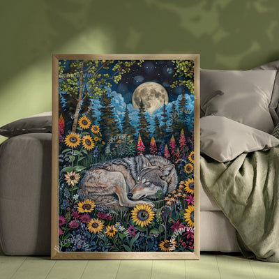 Sleepy Wolf In A Woodland Forest