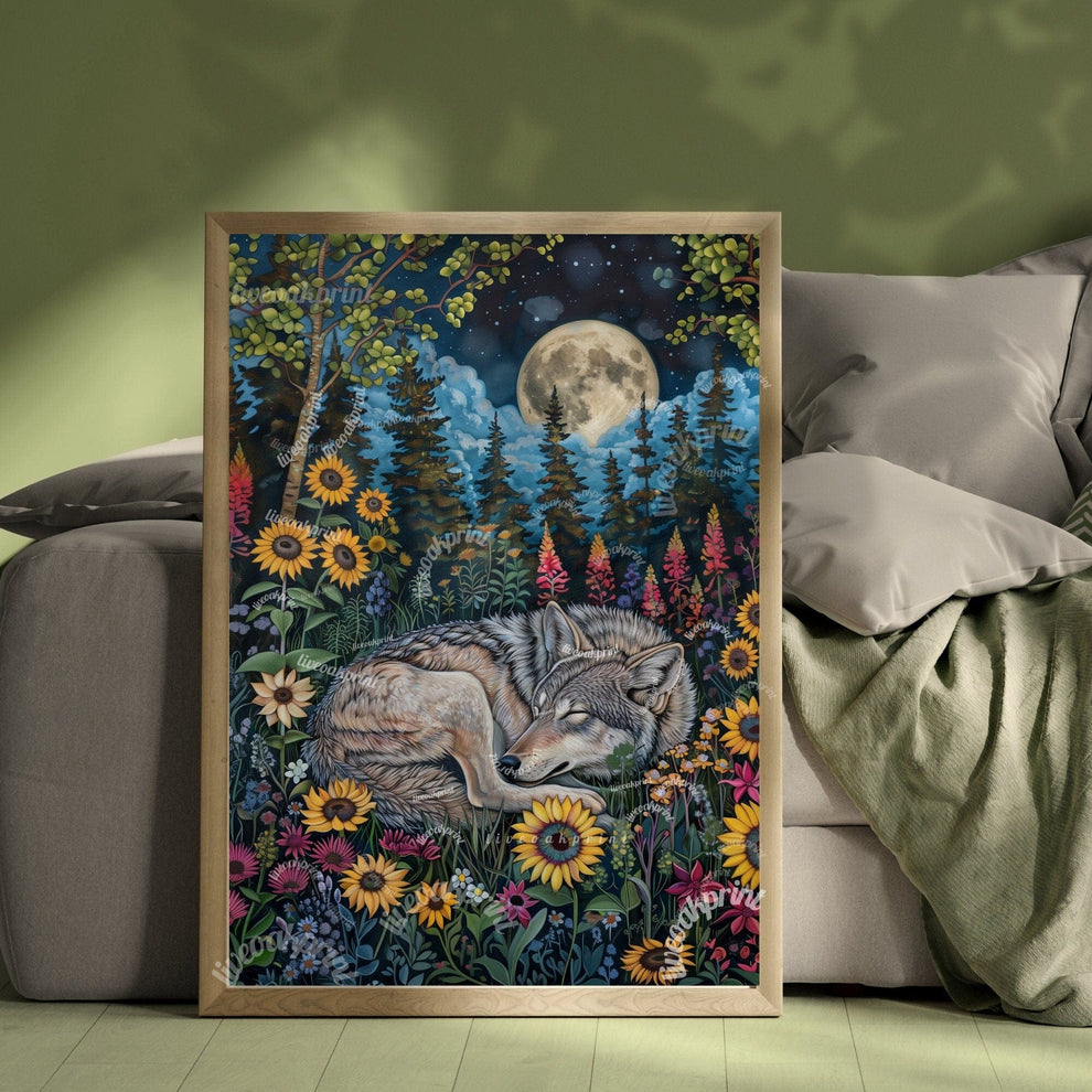 Sleepy Wolf In A Woodland Forest