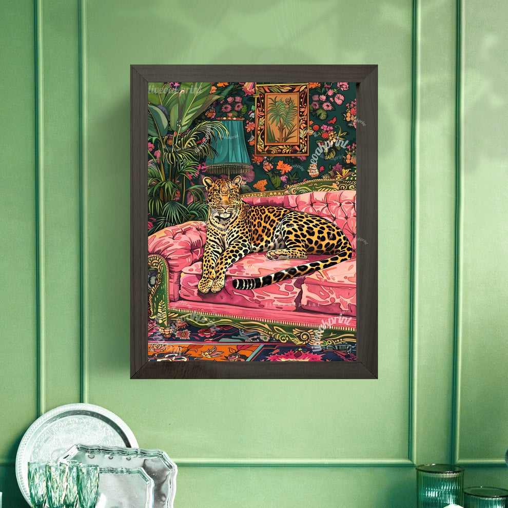 Leopard Lounging on a Luxury Sofa
