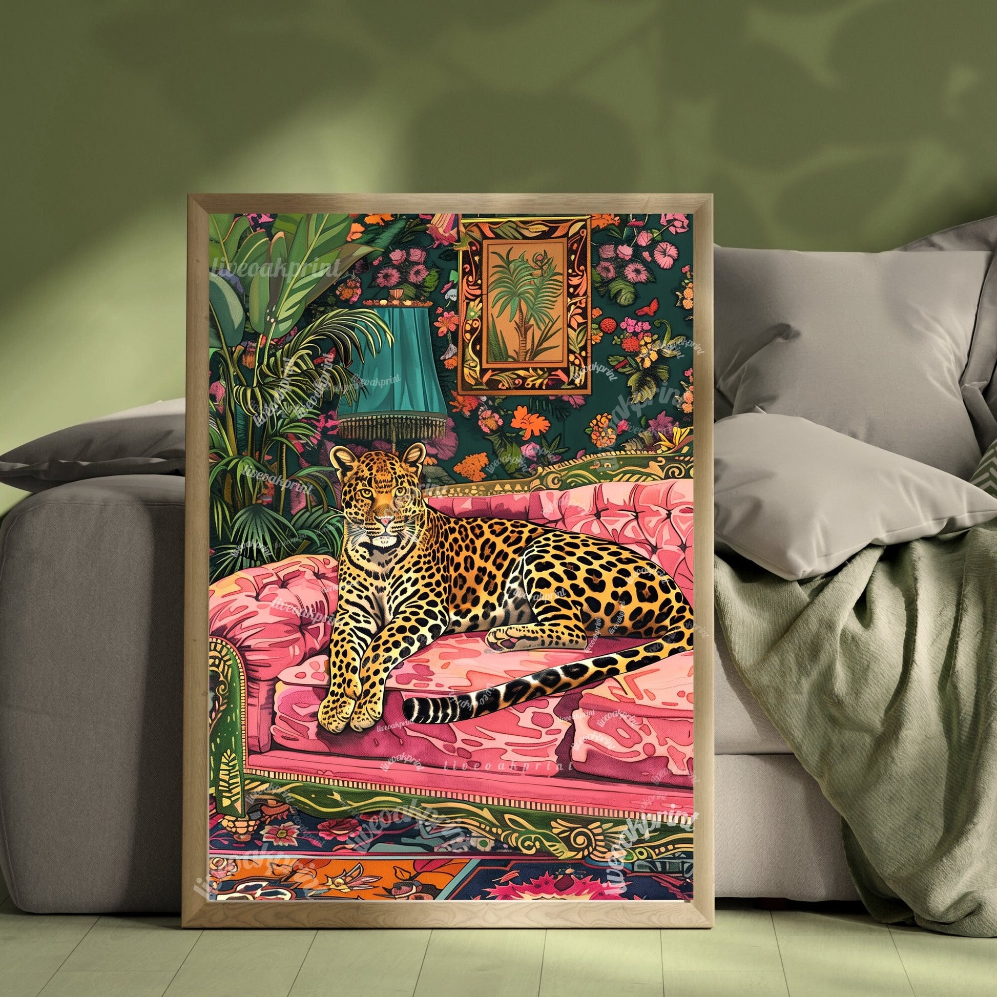 Leopard Lounging on a Luxury Sofa