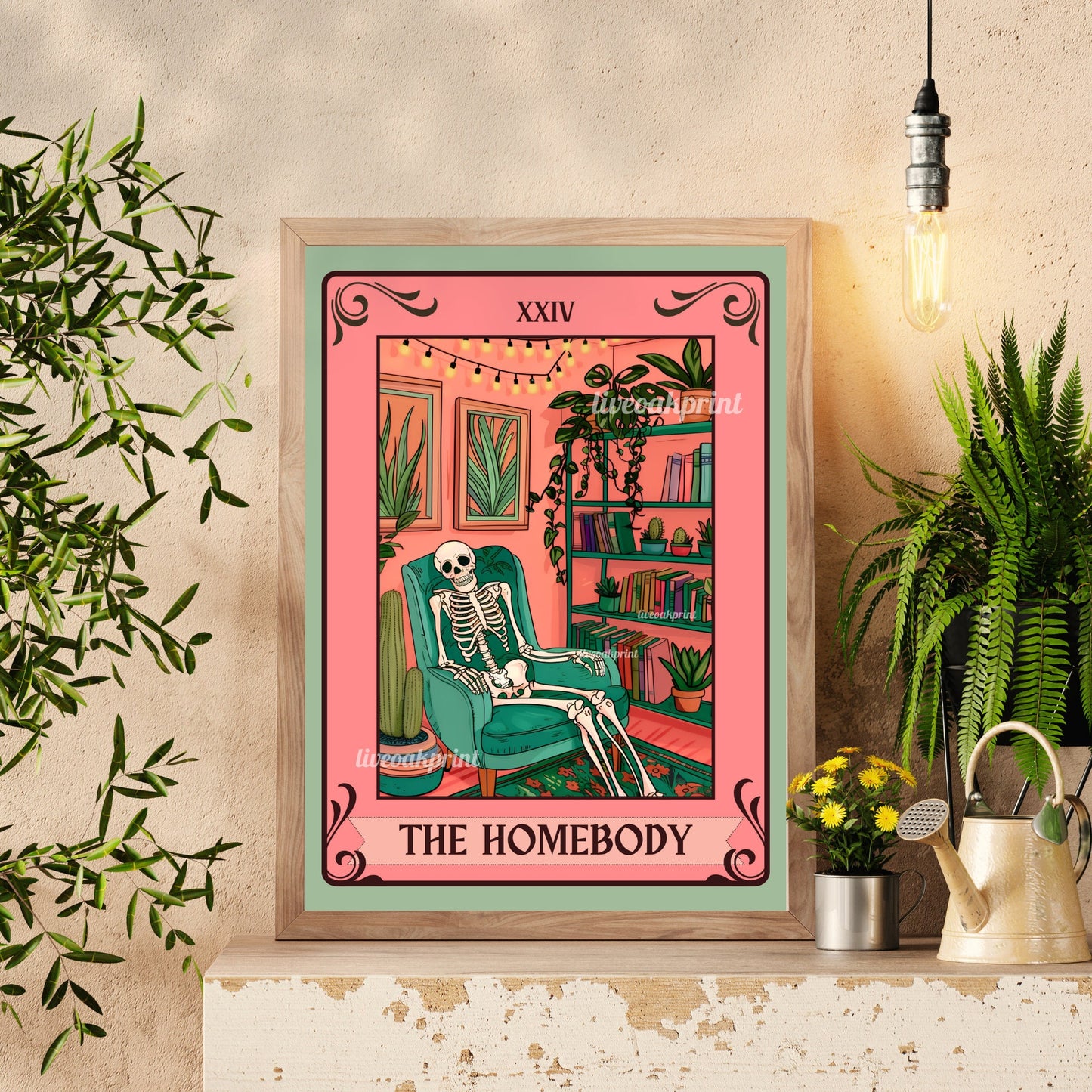 The Homebody Tarot Card - The Homebody Club Print - Spooky Print - Living Room Print - Cute Skeleton Print - Cute Spooky Print - Tarot Card