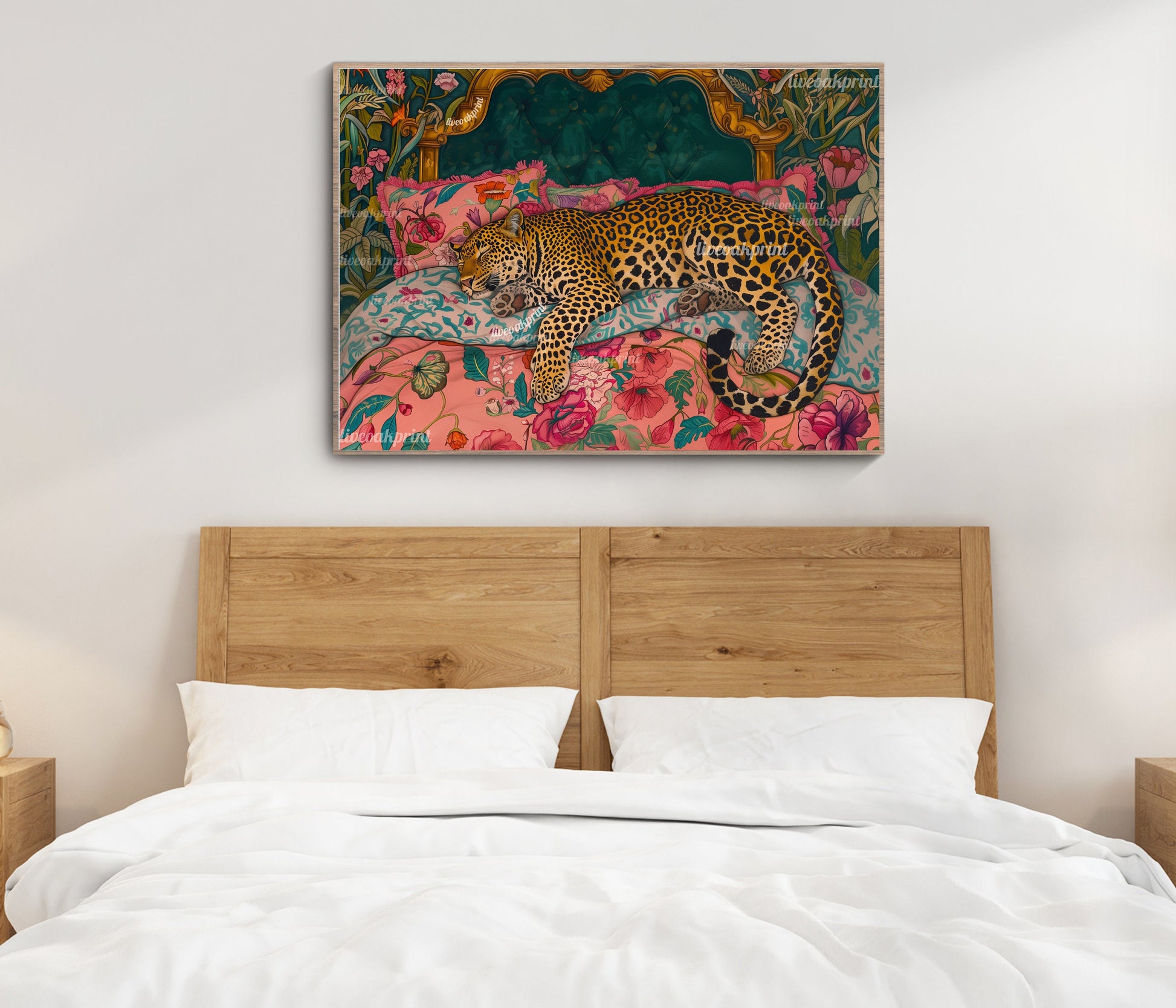 Sleepy Leopard in a Vintage Bed Print