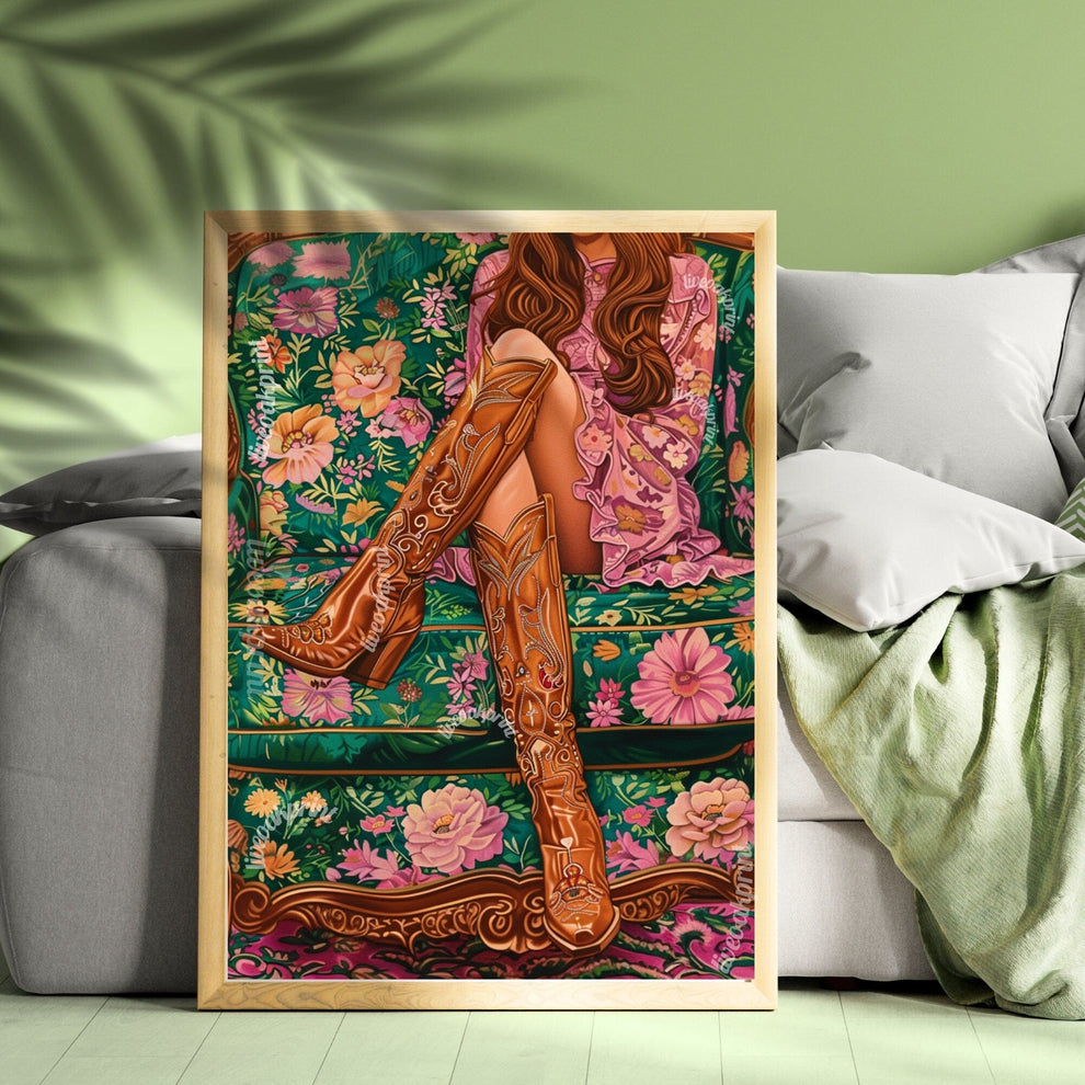 Maximalist Woman in Cowgirl Boots Print