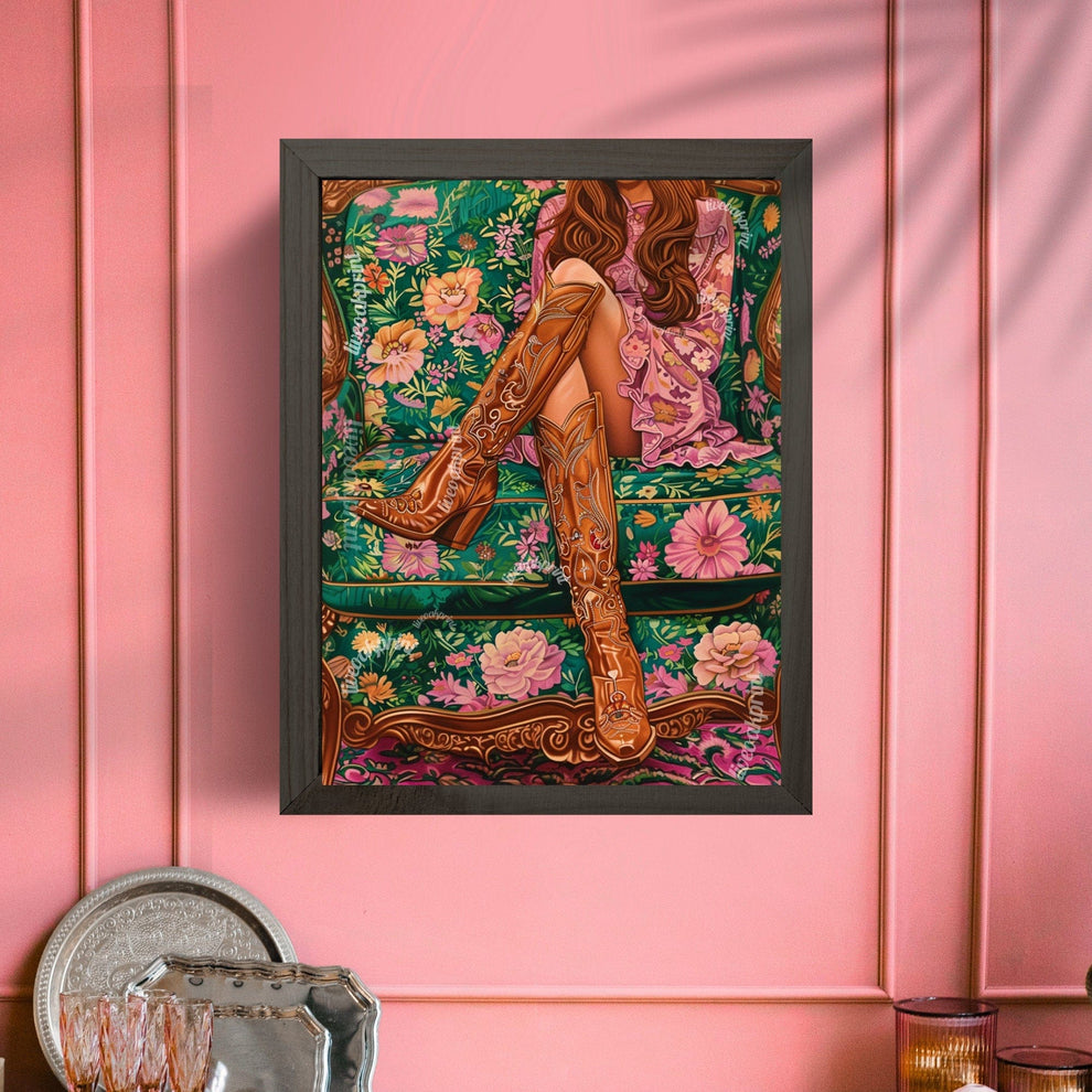 Maximalist Woman in Cowgirl Boots Print