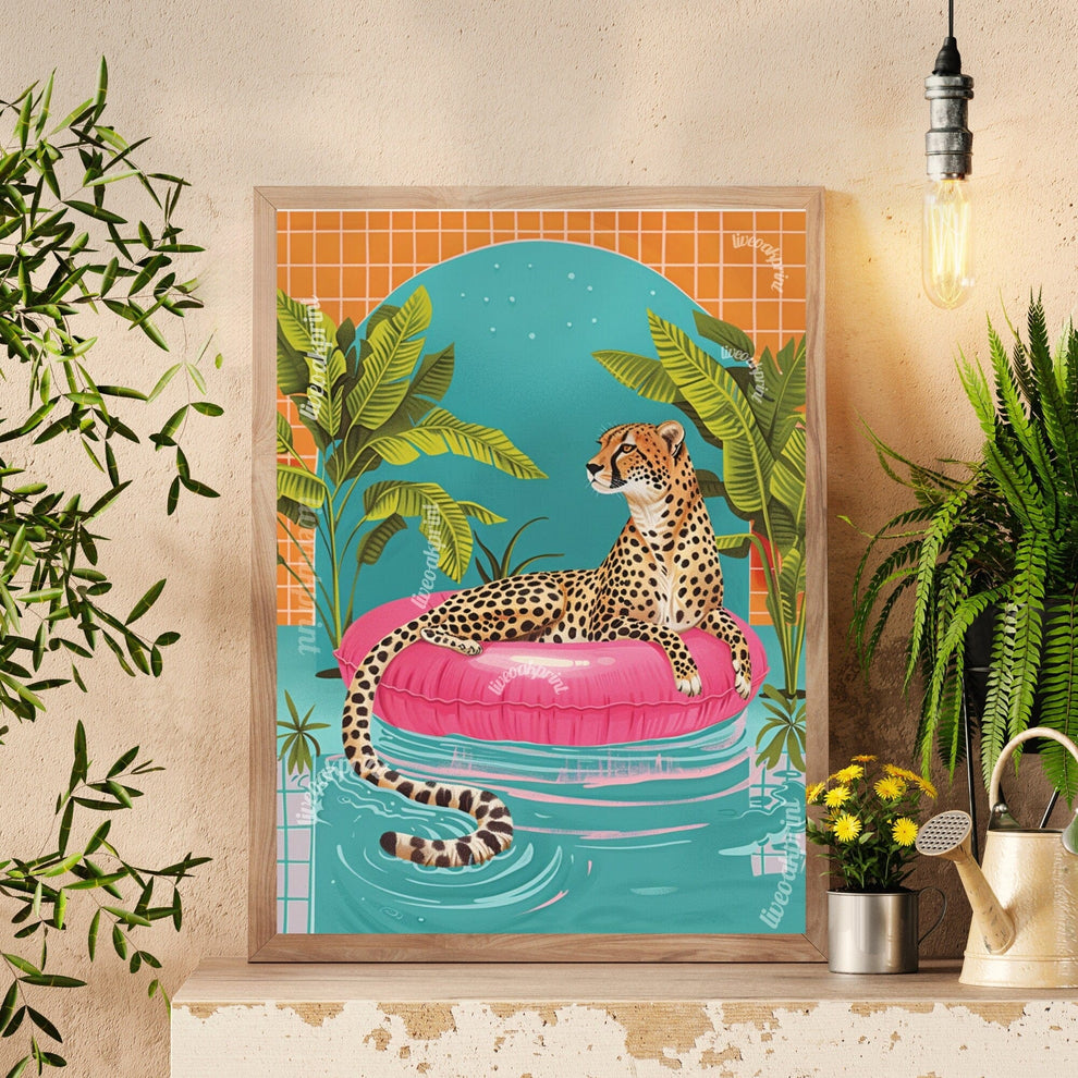 Cheetah Floating in a Pool