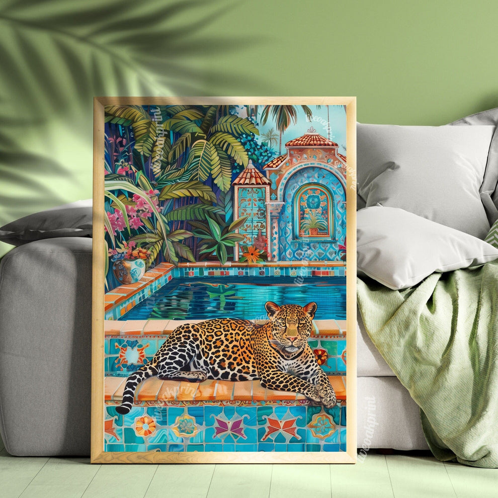 Leopard Lounging at a Fancy Pool