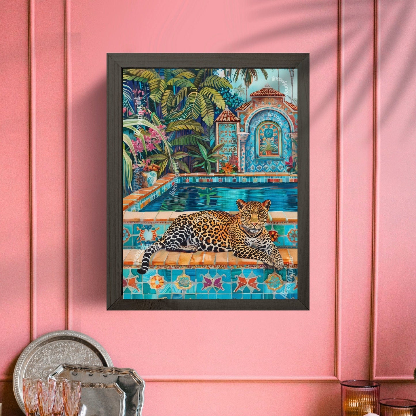 Leopard Lounging at a Fancy Pool