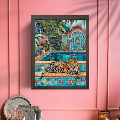 Leopard Lounging at a Fancy Pool