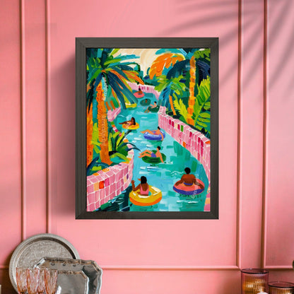 Lazy River – Island Luxe Tropical Wall Art – Maximalist Summer Decor – Vibrant Beach Print – Retro Vacation Aesthetic