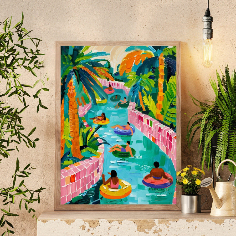 Lazy River – Island Luxe Tropical Wall Art – Maximalist Summer Decor – Vibrant Beach Print – Retro Vacation Aesthetic