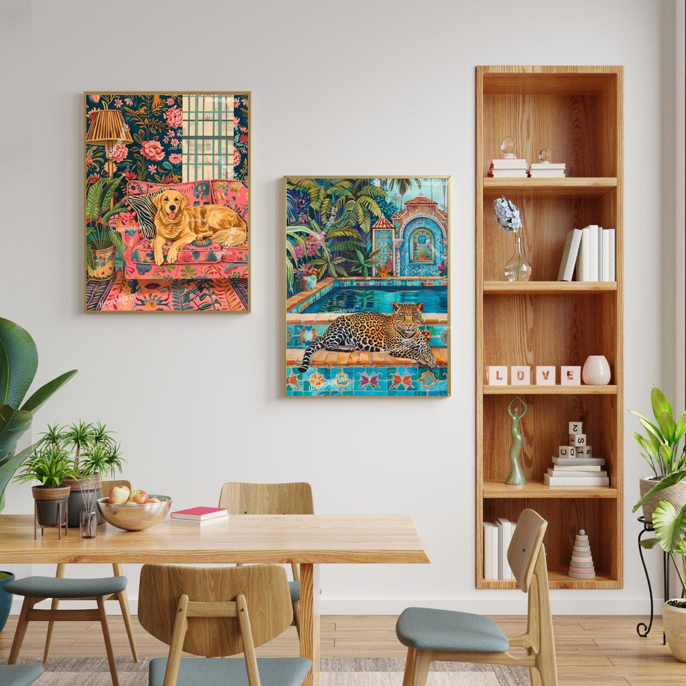 Golden Retriever Lounging on a Luxury Sofa