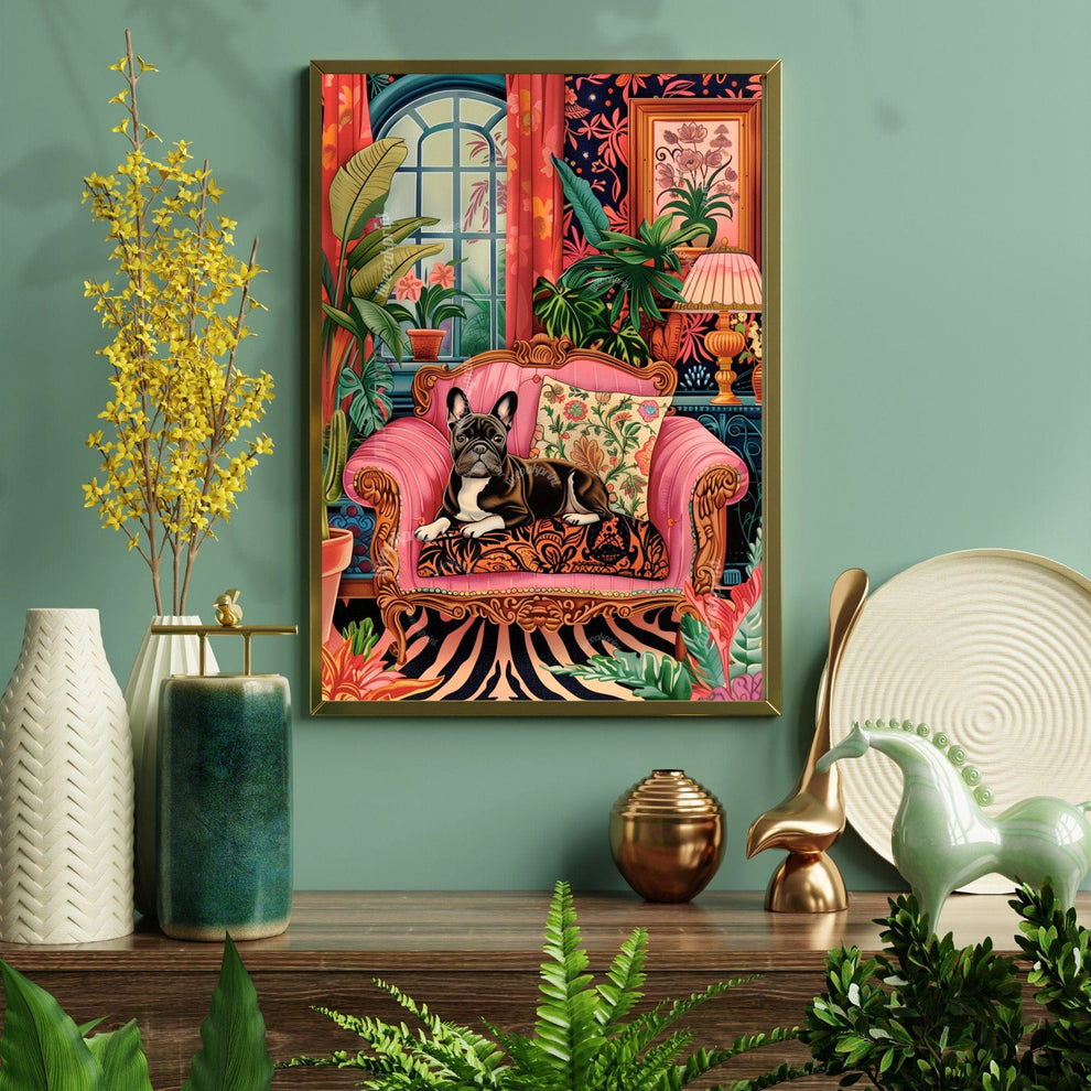 French Bulldog Lounging on a Luxury Sofa