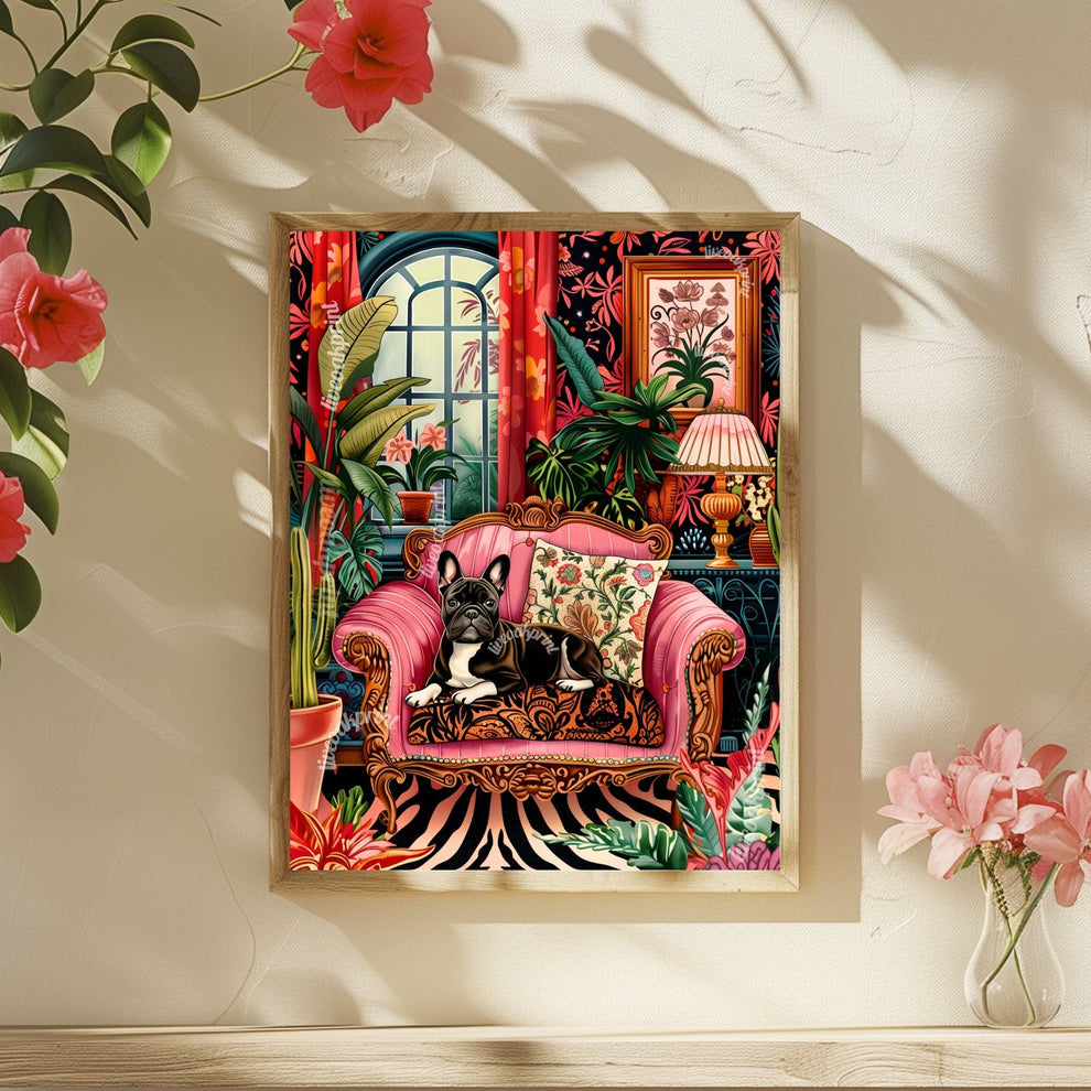 French Bulldog Lounging on a Luxury Sofa