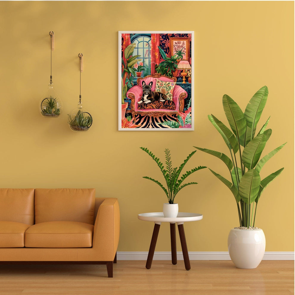 French Bulldog Lounging on a Luxury Sofa