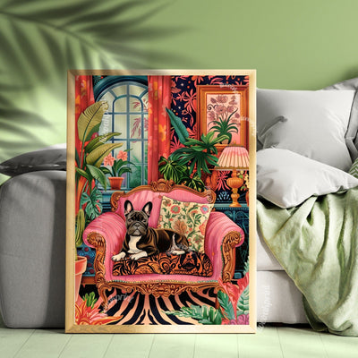 French Bulldog Lounging on a Luxury Sofa