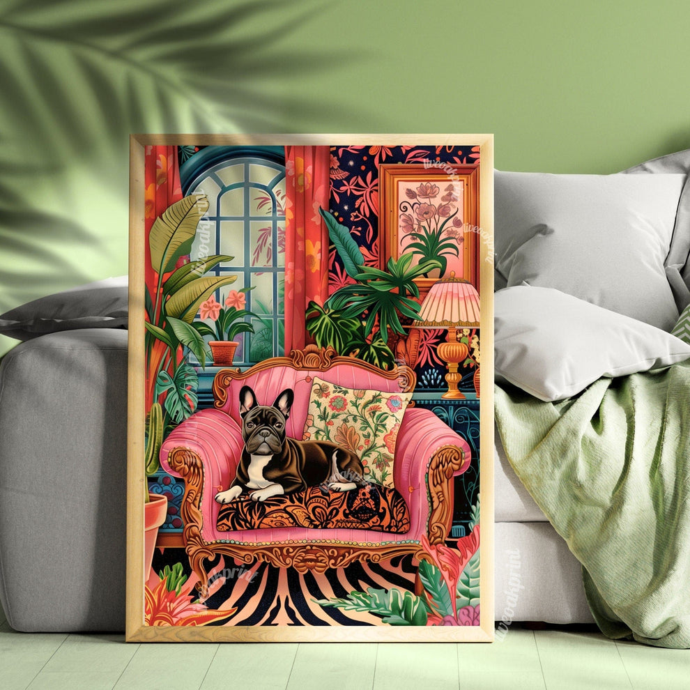 French Bulldog Lounging on a Luxury Sofa