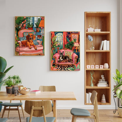 Wiener Dog Lounging on a Luxury Sofa