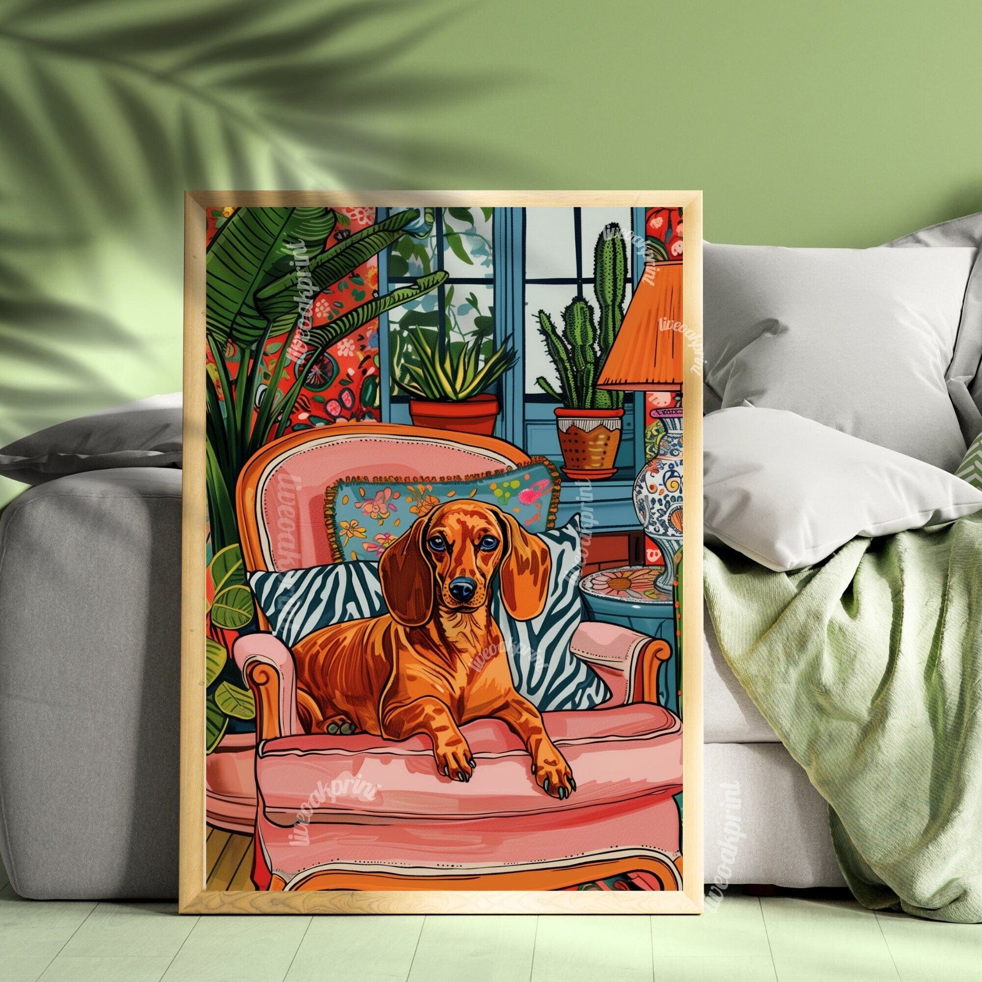 Wiener Dog Lounging on a Luxury Sofa