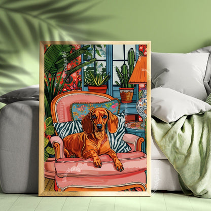 Wiener Dog Lounging on a Luxury Sofa