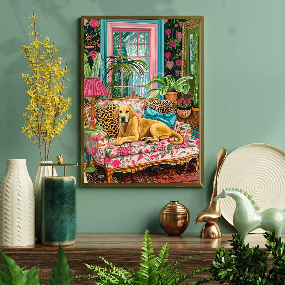 Labrador Lounging on a Luxury Sofa