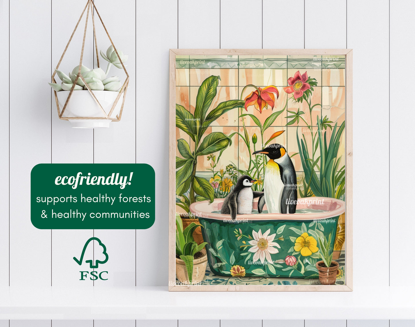 Mama and Baby Penguin Take A Bath! - Penguin in a Bathtub Print - Cute Bathroom Art - Kids Bathroom Print