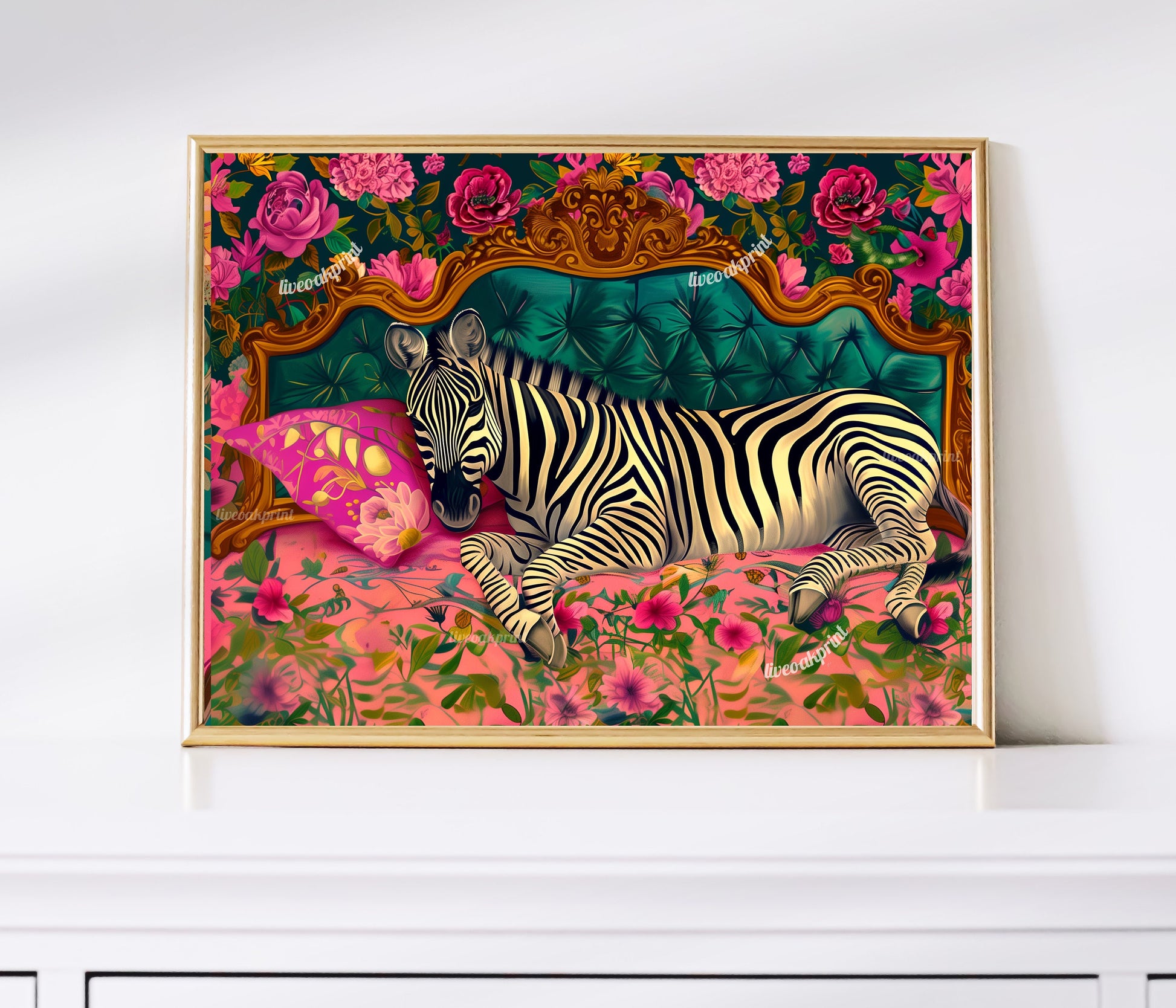 Sleeping Zebra Print - Zebra Bedroom - Maximalist Wall Art - Zebra Tiger Print - Vintage Wall Art - Grandmillenial Style