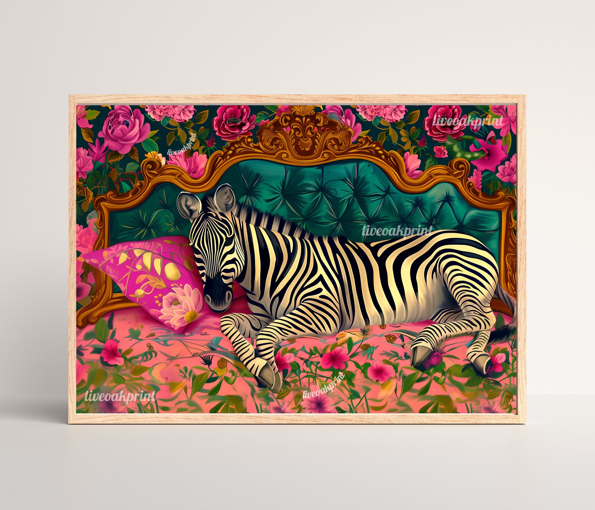 Sleeping Zebra Print - Zebra Bedroom - Maximalist Wall Art - Zebra Tiger Print - Vintage Wall Art - Grandmillenial Style