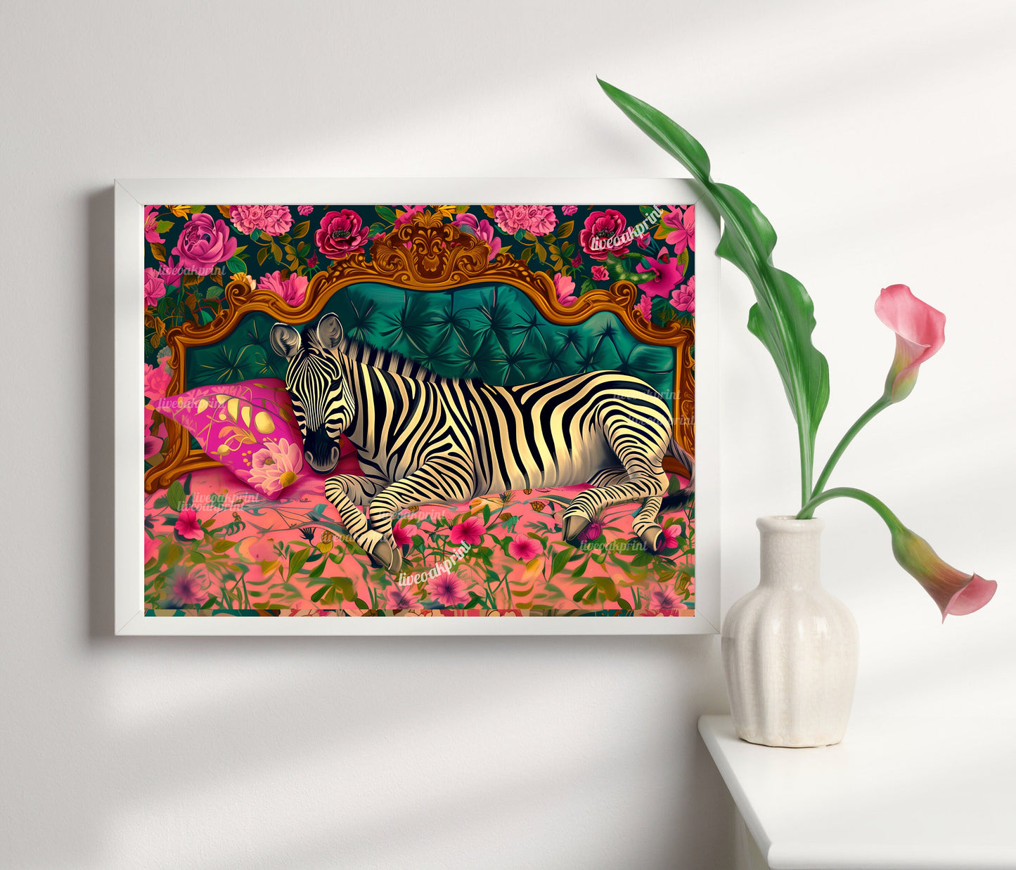 Sleeping Zebra Print - Zebra Bedroom - Maximalist Wall Art - Zebra Tiger Print - Vintage Wall Art - Grandmillenial Style