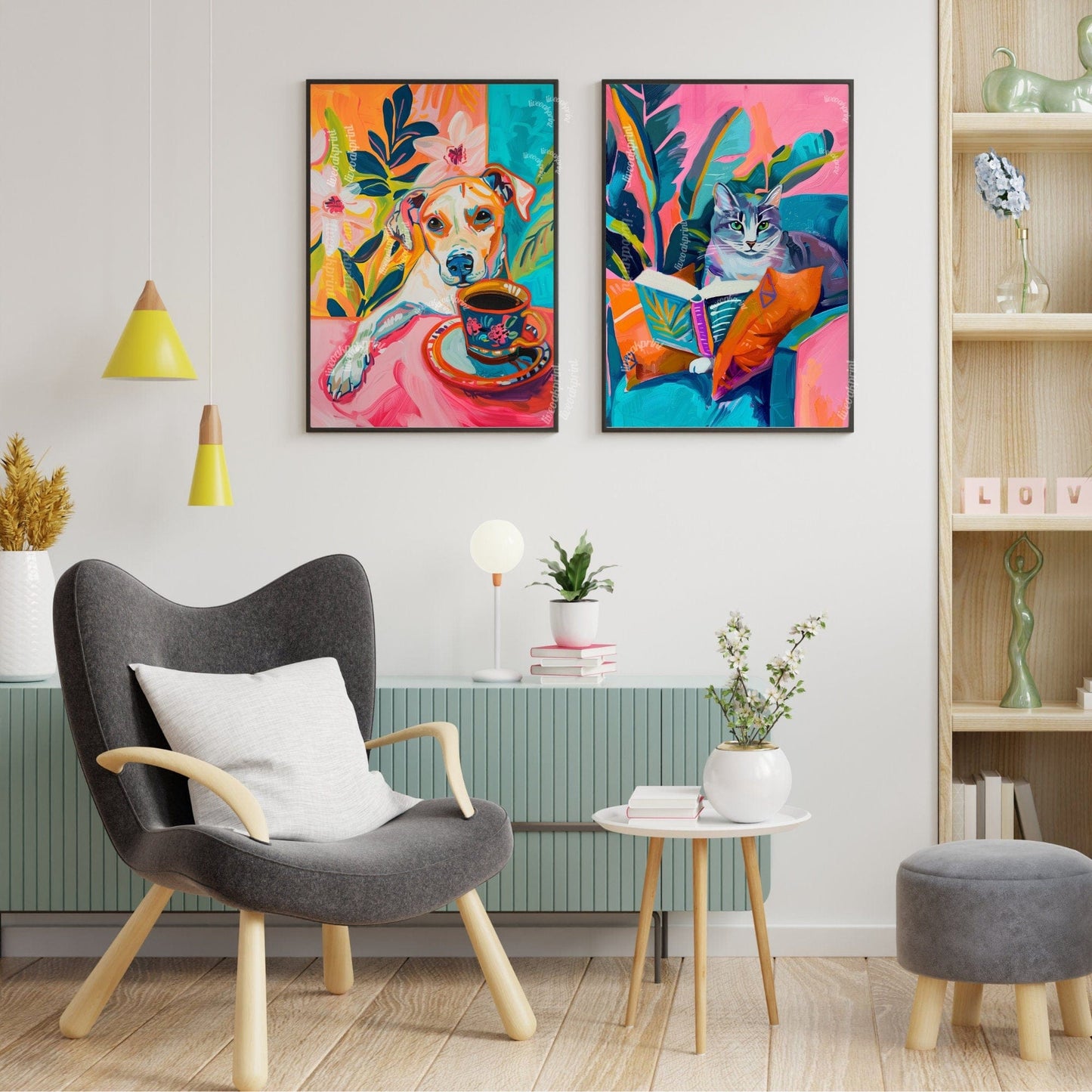 Dog with Coffee Print