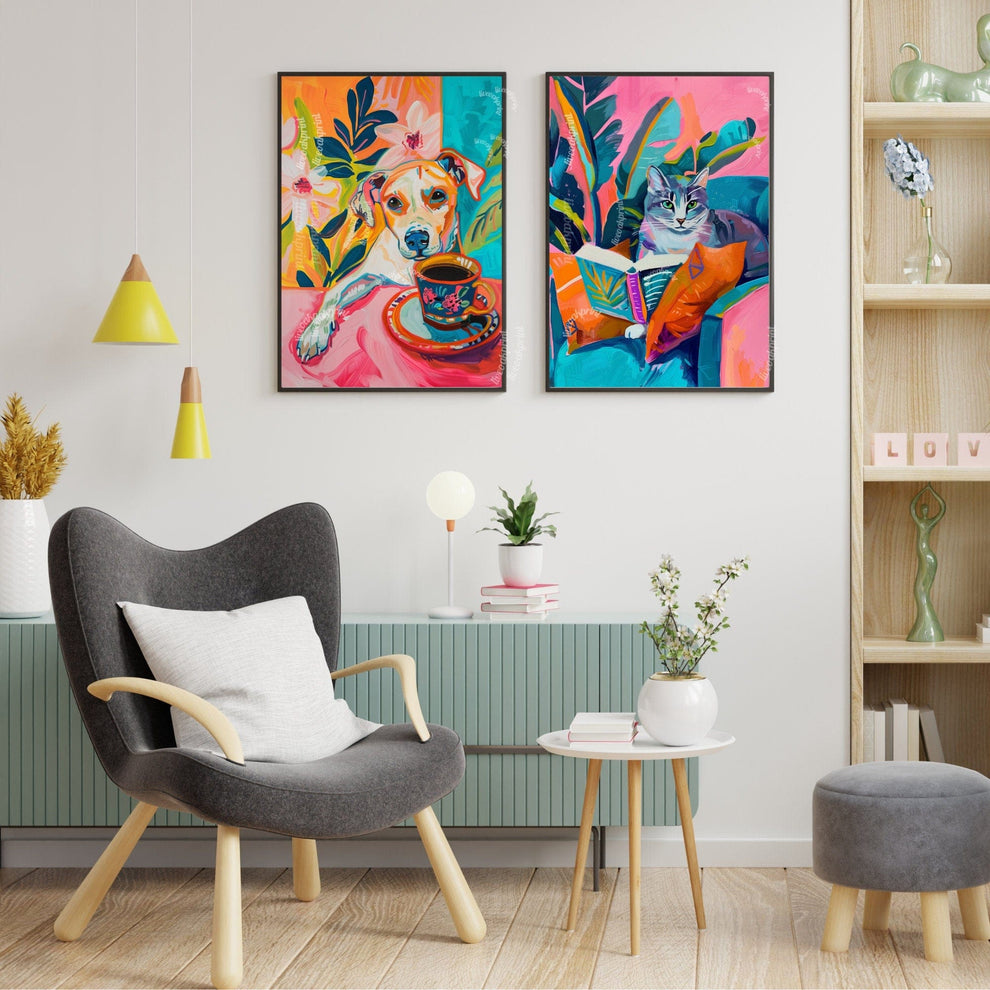 Dog with Coffee Print