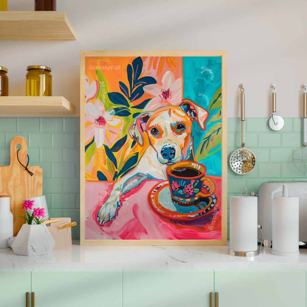Dog with Coffee Print