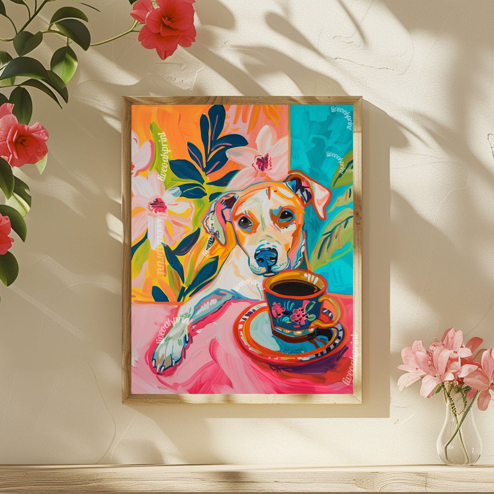 Dog with Coffee Print