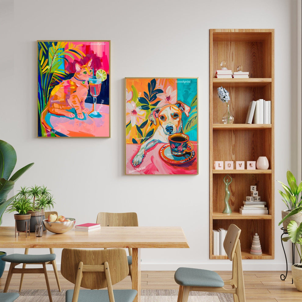 Dog with Coffee Print