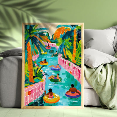Lazy River – Island Luxe Tropical Wall Art – Maximalist Summer Decor – Vibrant Beach Print – Retro Vacation Aesthetic