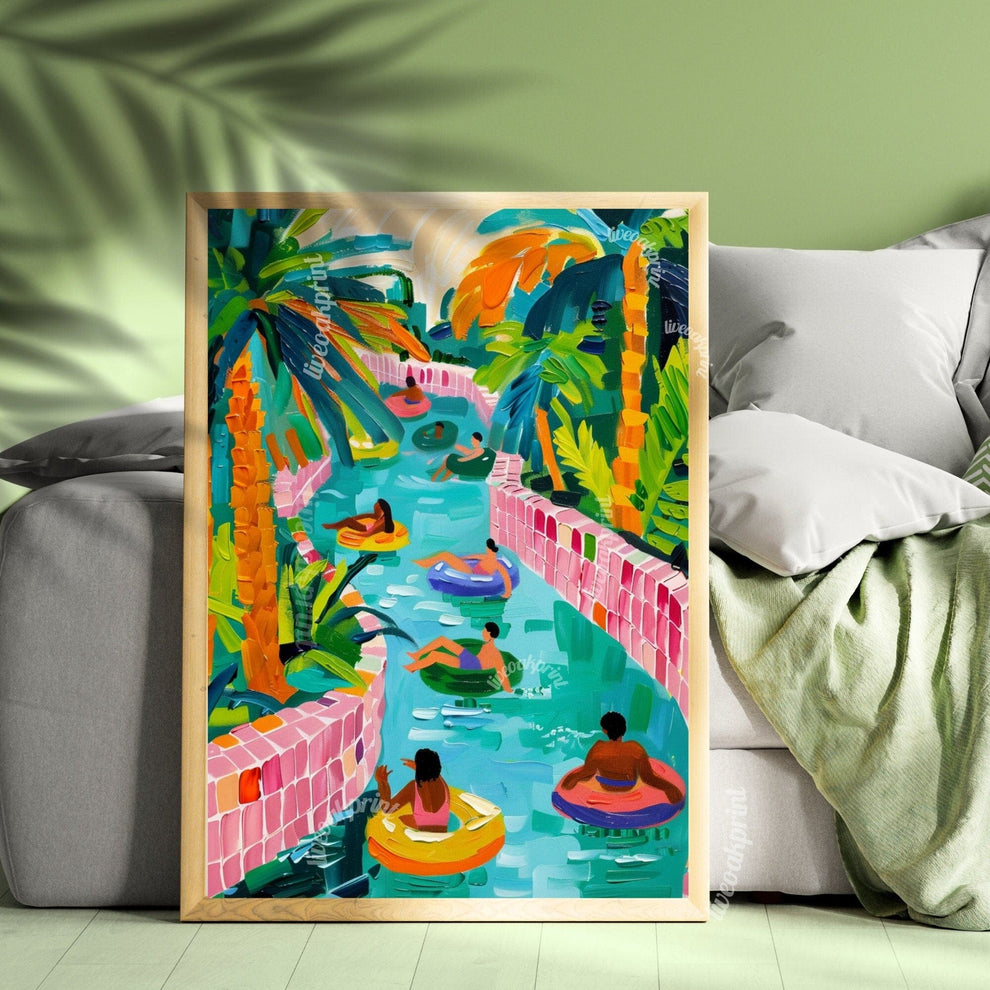 Lazy River – Island Luxe Tropical Wall Art – Maximalist Summer Decor – Vibrant Beach Print – Retro Vacation Aesthetic