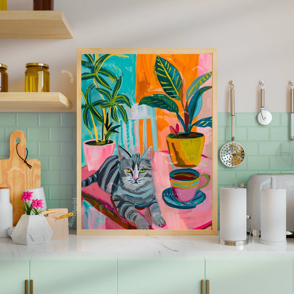 Cat and Coffee Print