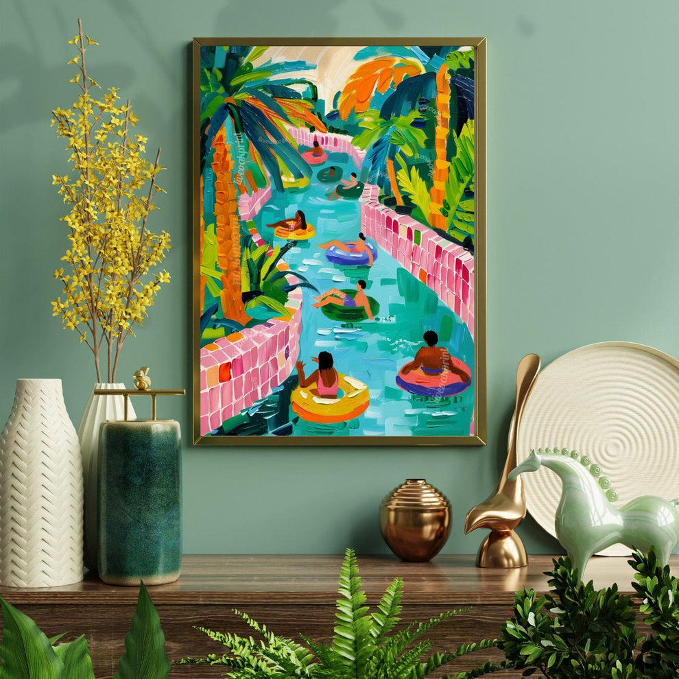 Lazy River – Island Luxe Tropical Wall Art – Maximalist Summer Decor – Vibrant Beach Print – Retro Vacation Aesthetic