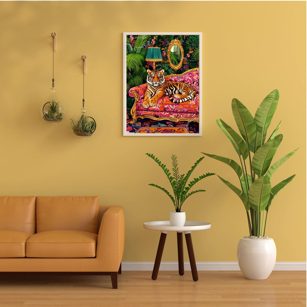 Tiger Lounging on a Luxury Sofa