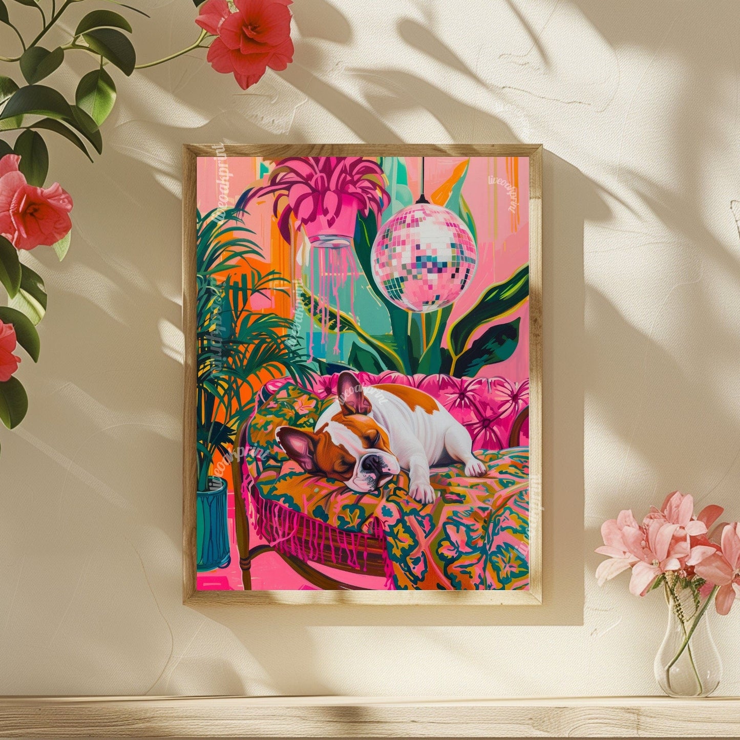 French Bulldog Sleeping Under A Disco Ball