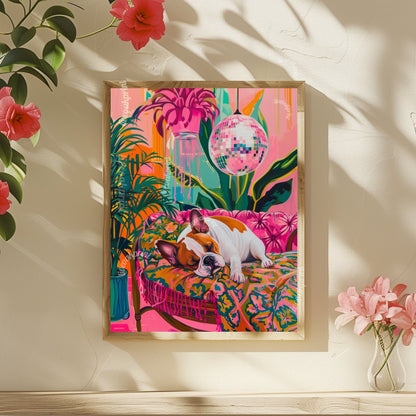 French Bulldog Sleeping Under A Disco Ball