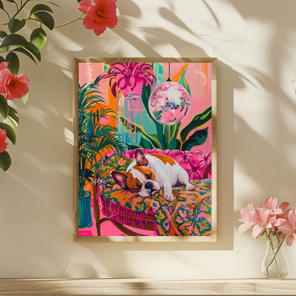 French Bulldog Sleeping Under A Disco Ball