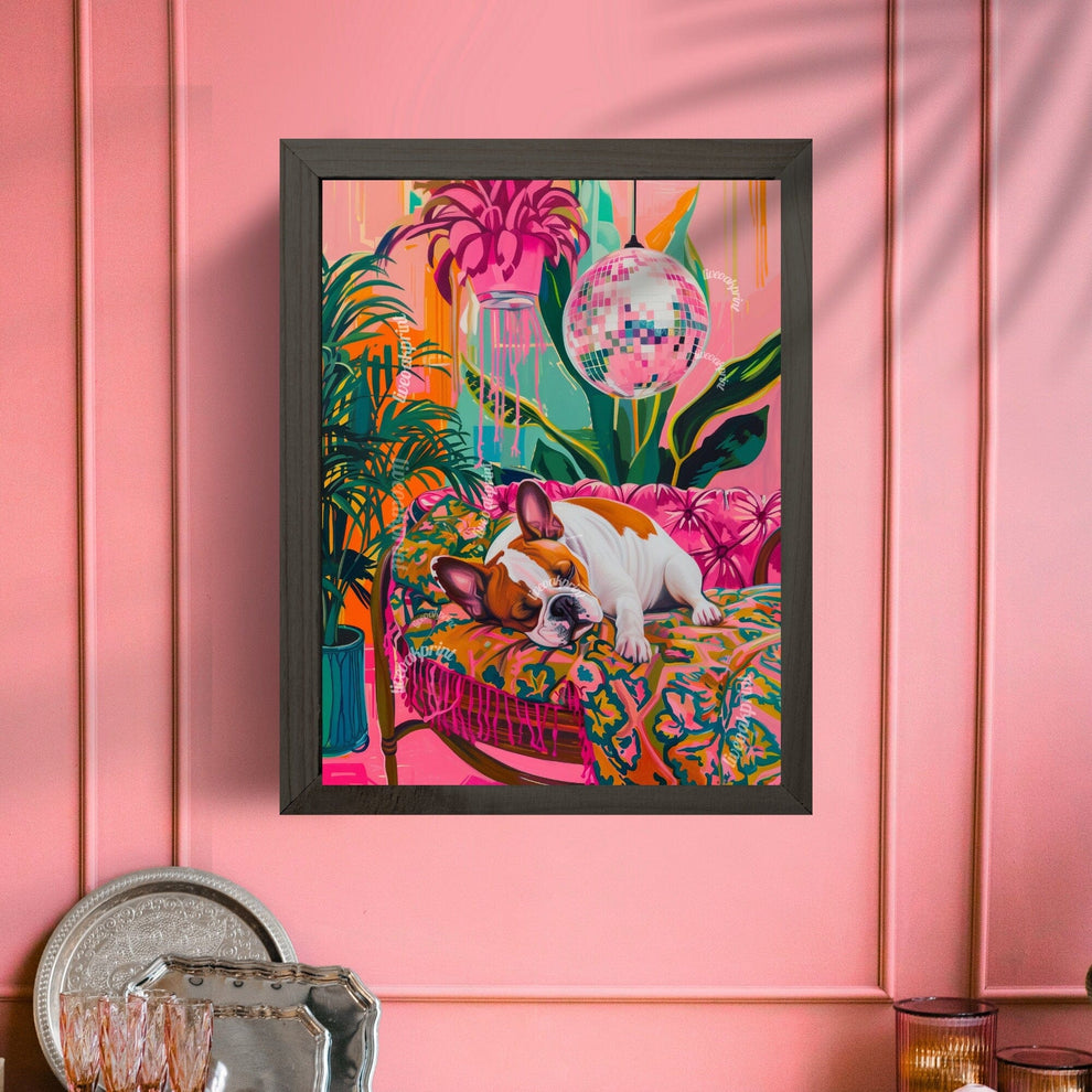 French Bulldog Sleeping Under A Disco Ball