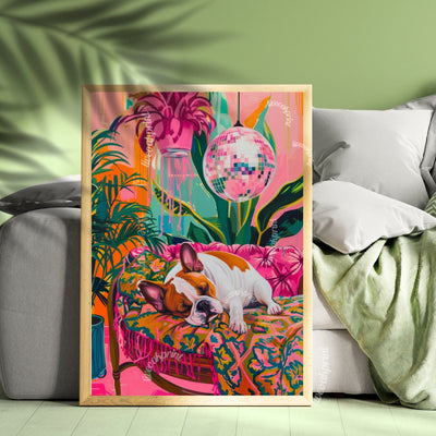 French Bulldog Sleeping Under A Disco Ball