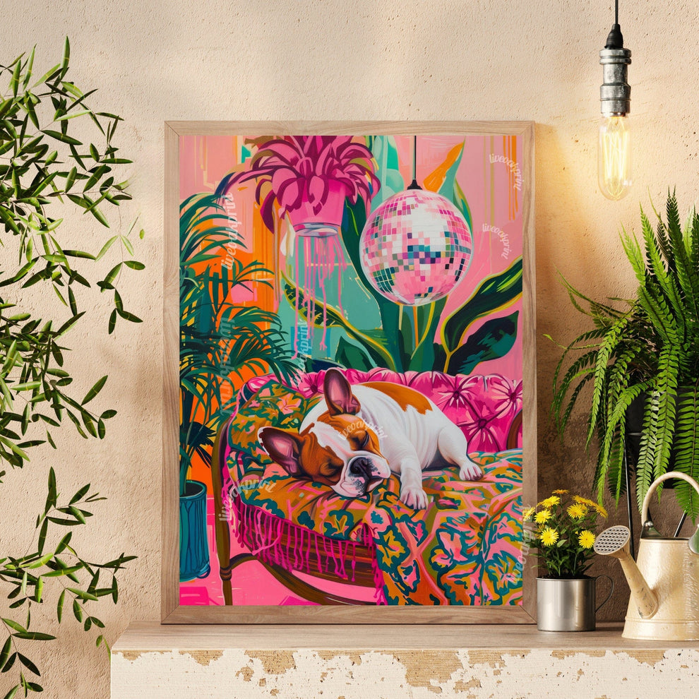 French Bulldog Sleeping Under A Disco Ball