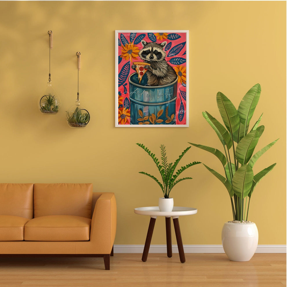 Raccoon Kitchen Print - Reminder to eat sign! "Fed Is Best" - It's not just for babies, it's for everyone!