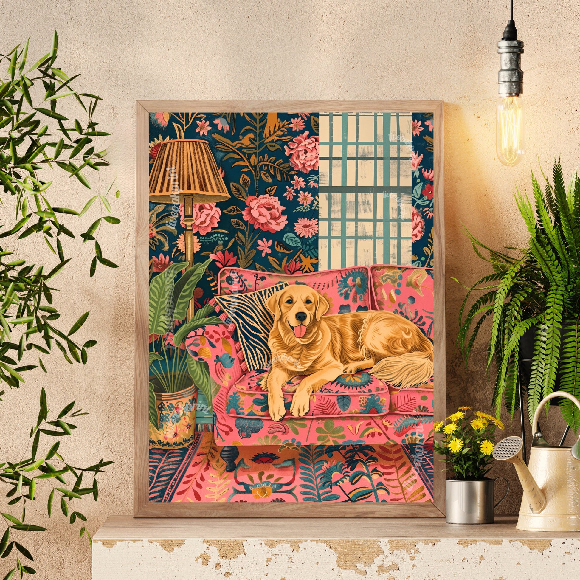 Golden Retriever Lounging on a Luxury Sofa
