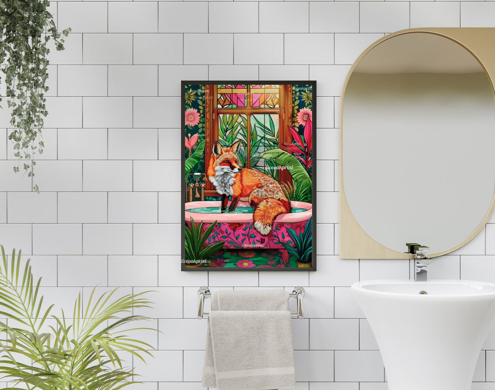 Fox in a Bathtub Print - Fox Bathroom Print - Fox Wall Art - Maximalist Bathroom Print - Maximalist Fox Print - Eclectic Bathroom Deco